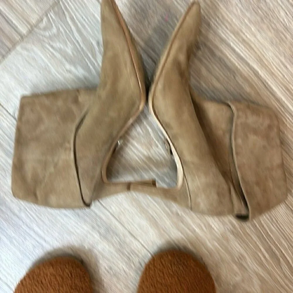 Calvin Klein Bethany kid  beige suede pointy toe buckle detail boot size  8.5